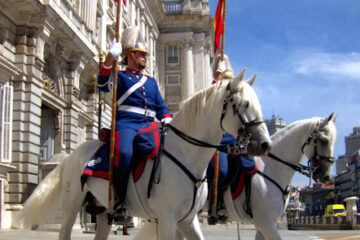 "Royal guard in horses in front of the Royal Palace easter entrance"